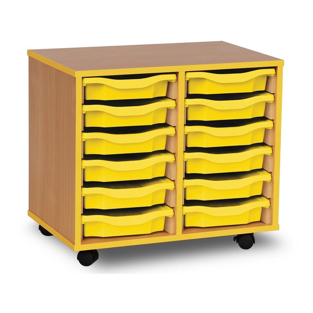 Monarch 12 Tray Single Tray Storage Unit with Yellow Coloured Edges - ABC School Supplies
