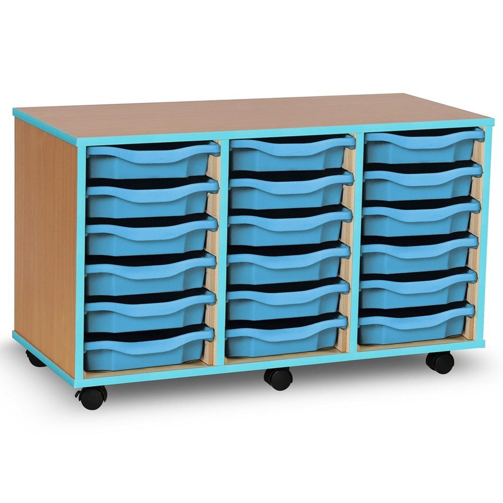 Monarch 18 Tray Single Tray Storage Unit with Cyan Coloured Edges - ABC School Supplies