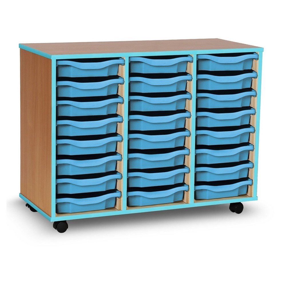Monarch 24 Tray Single Tray Storage Unit with Cyan Coloured Edges - ABC School Supplies