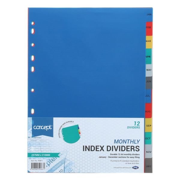 Monthly Subject Dividers - 12 Part - ABC School Supplies