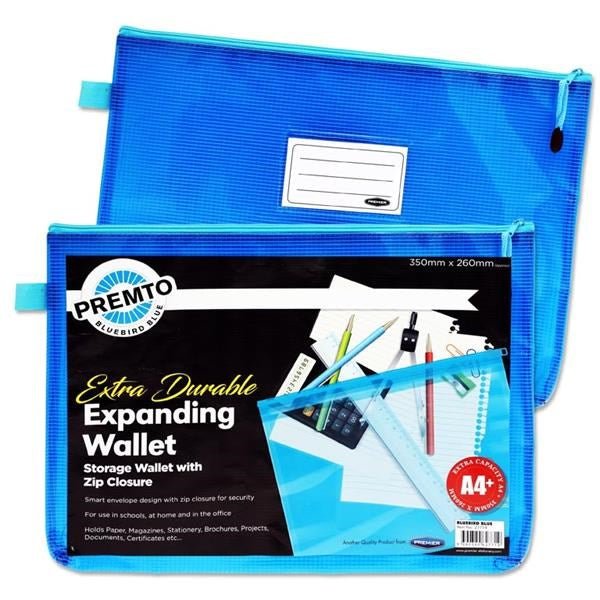 **Neon A4+ Extra Durable Expanding Mesh Wallet - Bluebird Blue - ABC School Supplies