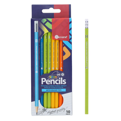 Ormond HB Neon Rubber Tipped Pencils Pack of 10 - ABC School Supplies