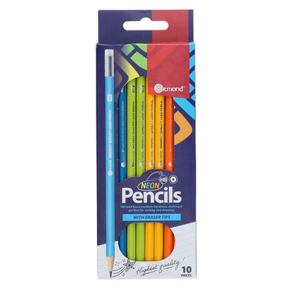 Ormond Hb Neon Rubber Tipped Pencils Pack Of 10Ormond - ABC School Supplies