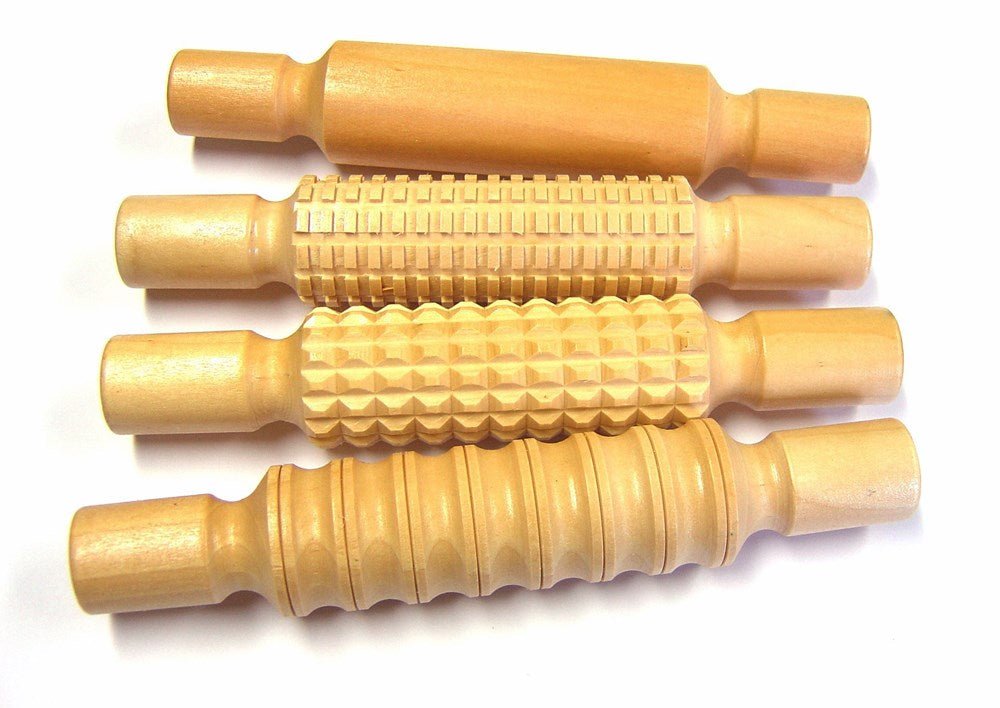 Patterned Wooden Rolling Pins 21Cm Set Of 4 - ABC School Supplies