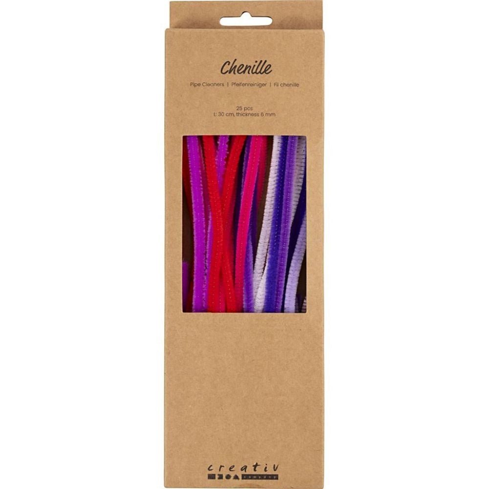 Pink/Purple/Red Chenille Stems Pipe Cleaners Pack of 25 - ABC School Supplies