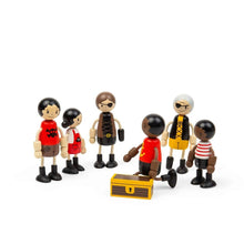 Pirate Dolls - 6 Wooden Pirates Doll Set with Mini Treasure Chest - ABC School Supplies