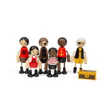 Pirate Dolls - 6 Wooden Pirates Doll Set with Mini Treasure Chest - ABC School Supplies
