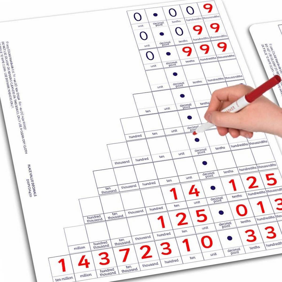 **Place Value Decimal Boards - Pupils (Pack Of 30) - ABC School Supplies