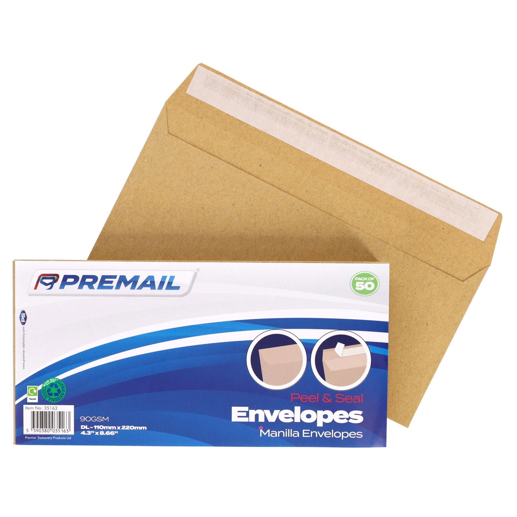Premail Peel & Seal Dl Envelopes Pack Of 50 - Manilla - ABC School Supplies