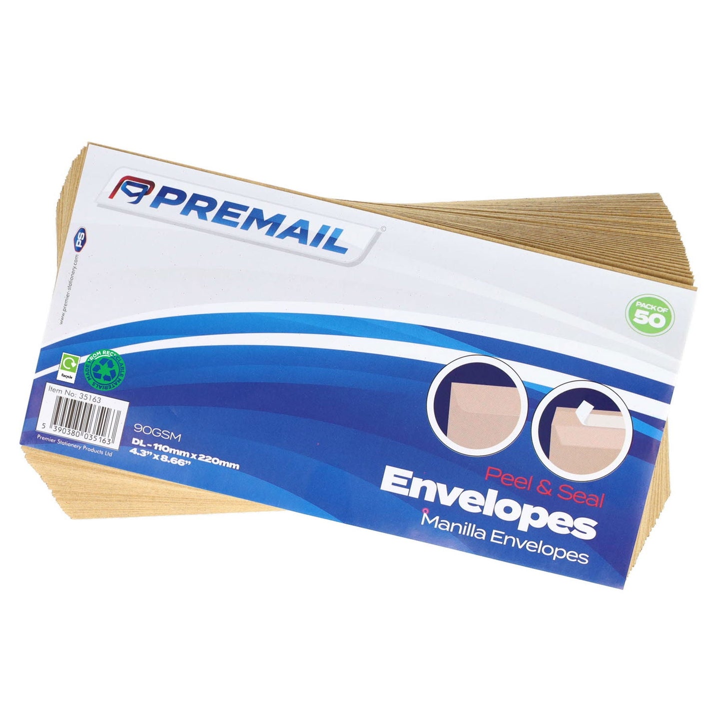 Premail Peel & Seal Dl Envelopes Pack Of 50 - Manilla - ABC School Supplies