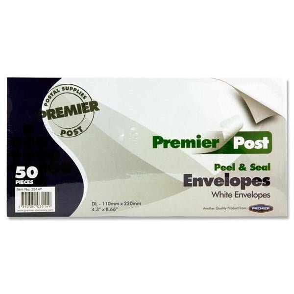 Premail Peel & Seal Dl Envelopes Pack Of 50 - White - ABC School Supplies
