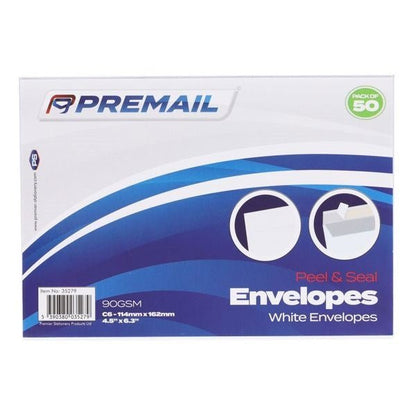 Premail Pkt.50 C6 Peel & Seal Envelopes - White - ABC School Supplies