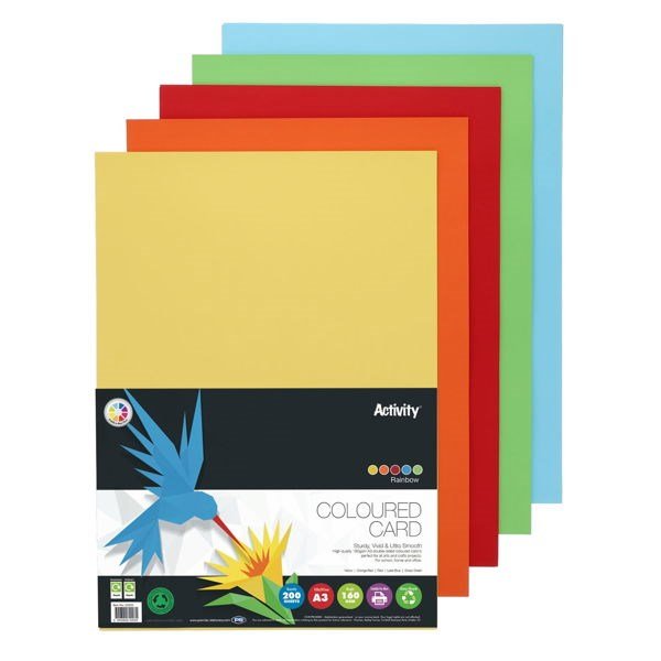 Premier A3 160G Activity Card Rainbow Assorted Colours (Pack Of 200 Sheets) - ABC School Supplies