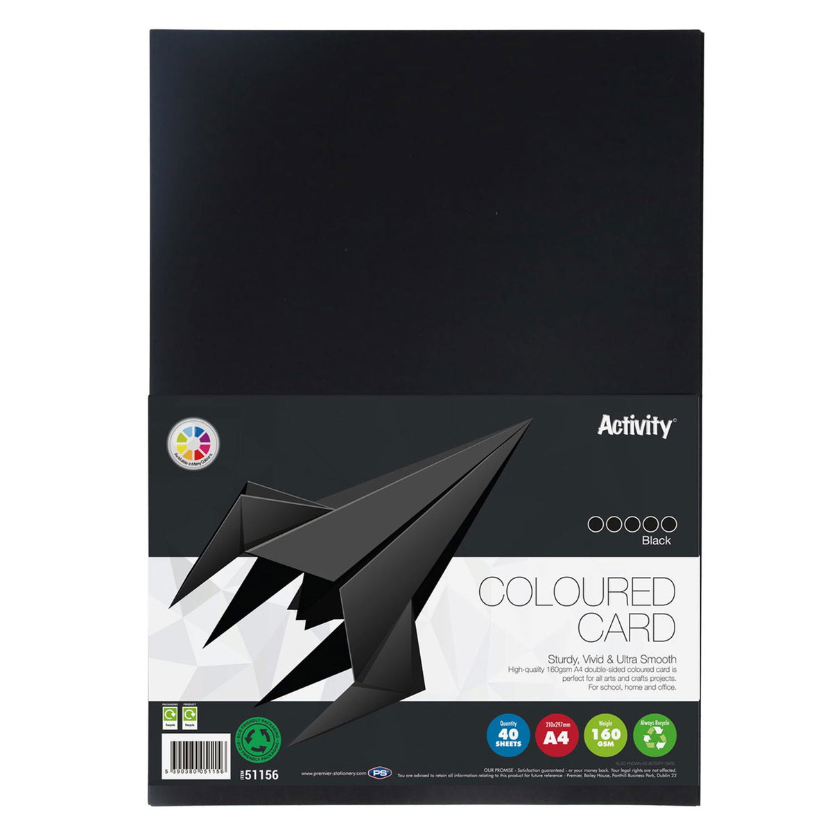 Premier A4 Black Card 160Gsm (Pack of 40 Sheets) - ABC School Supplies