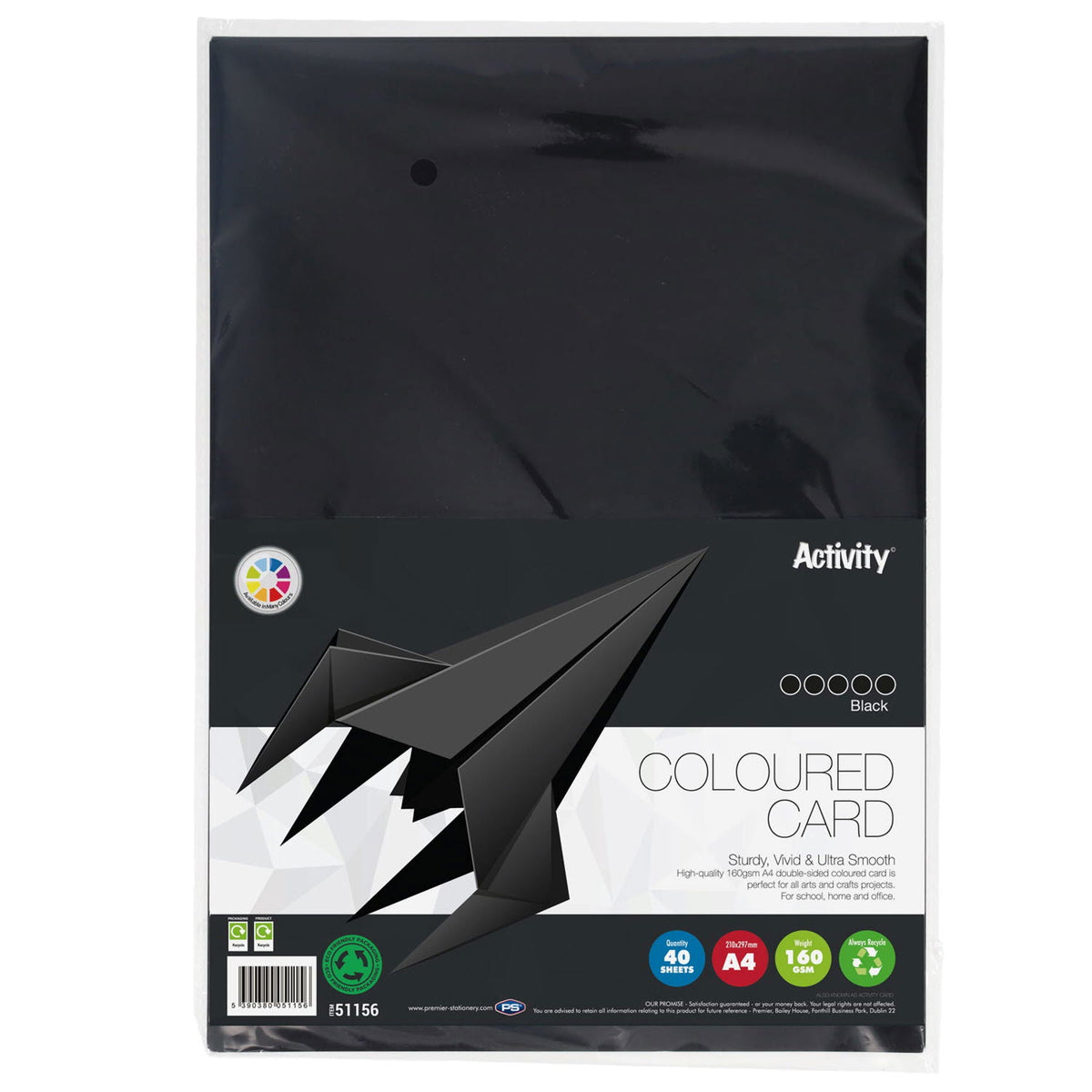 Premier A4 Black Card 160Gsm (Pack of 40 Sheets) - ABC School Supplies