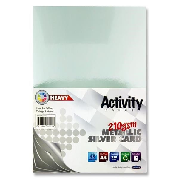 Premier A4 Silver Card 210Gsm (Pack Of 25 Sheets) - ABC School Supplies