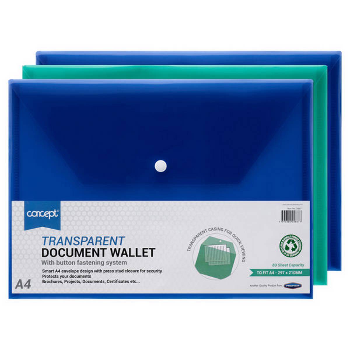 Premier Office A4 Clear Button Wallets Value Pack Of 12 - ABC School Supplies