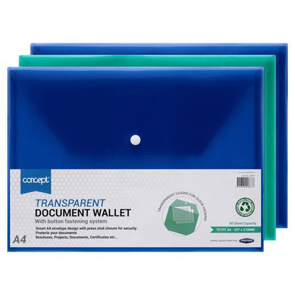 Premier Office A4 Clear Button Wallets Value Pack Of 12 - ABC School Supplies