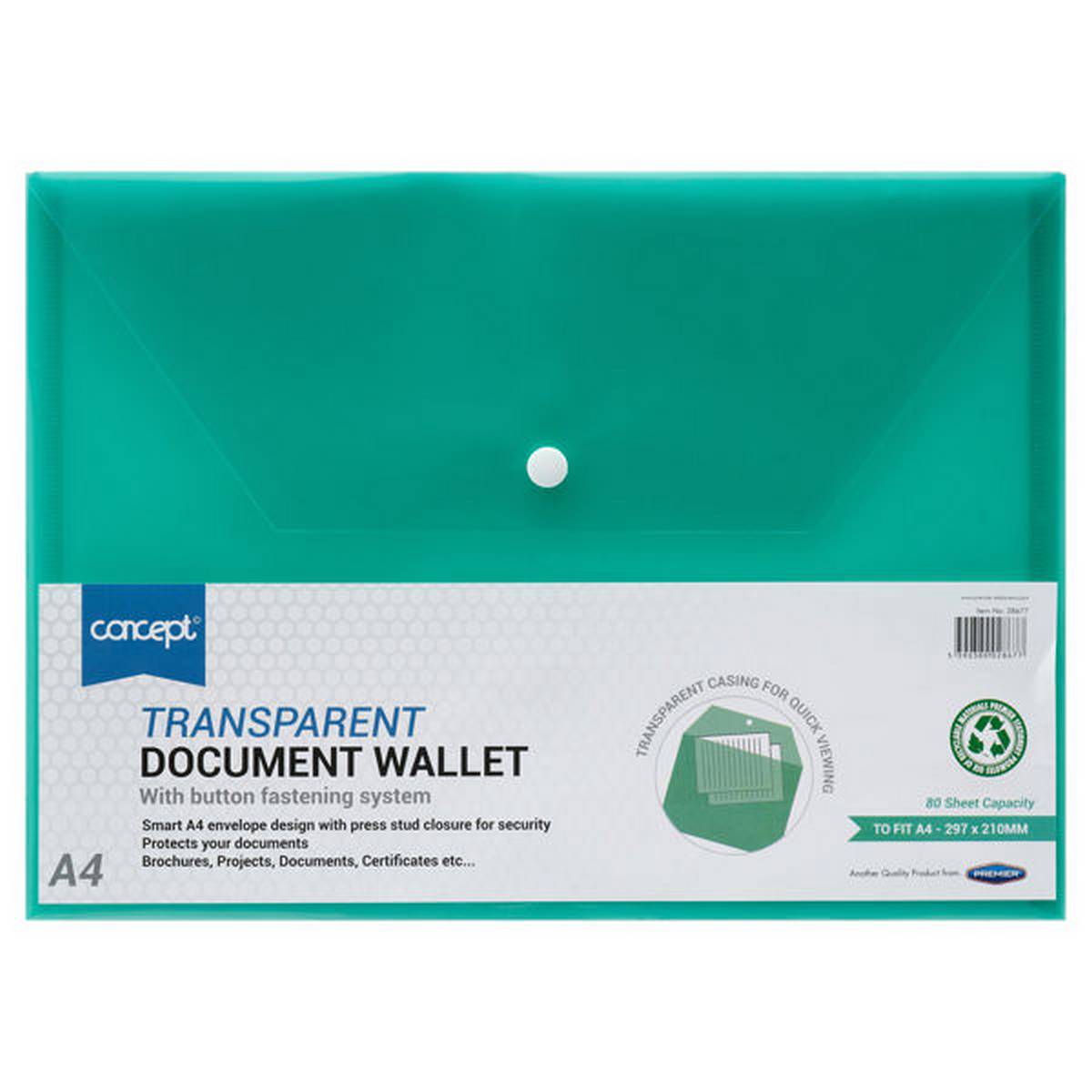 Premier Office A4 Clear Button Wallets Value Pack Of 12 - ABC School Supplies