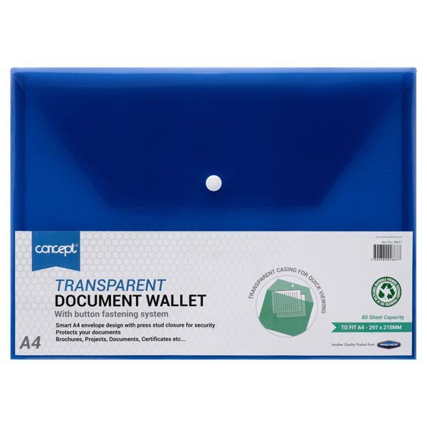 Premier Office A4 Clear Button Wallets Value Pack Of 12 - ABC School Supplies