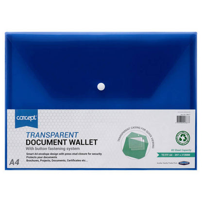 Premier Office A4 Clear Button Wallets Value Pack Of 12 - ABC School Supplies