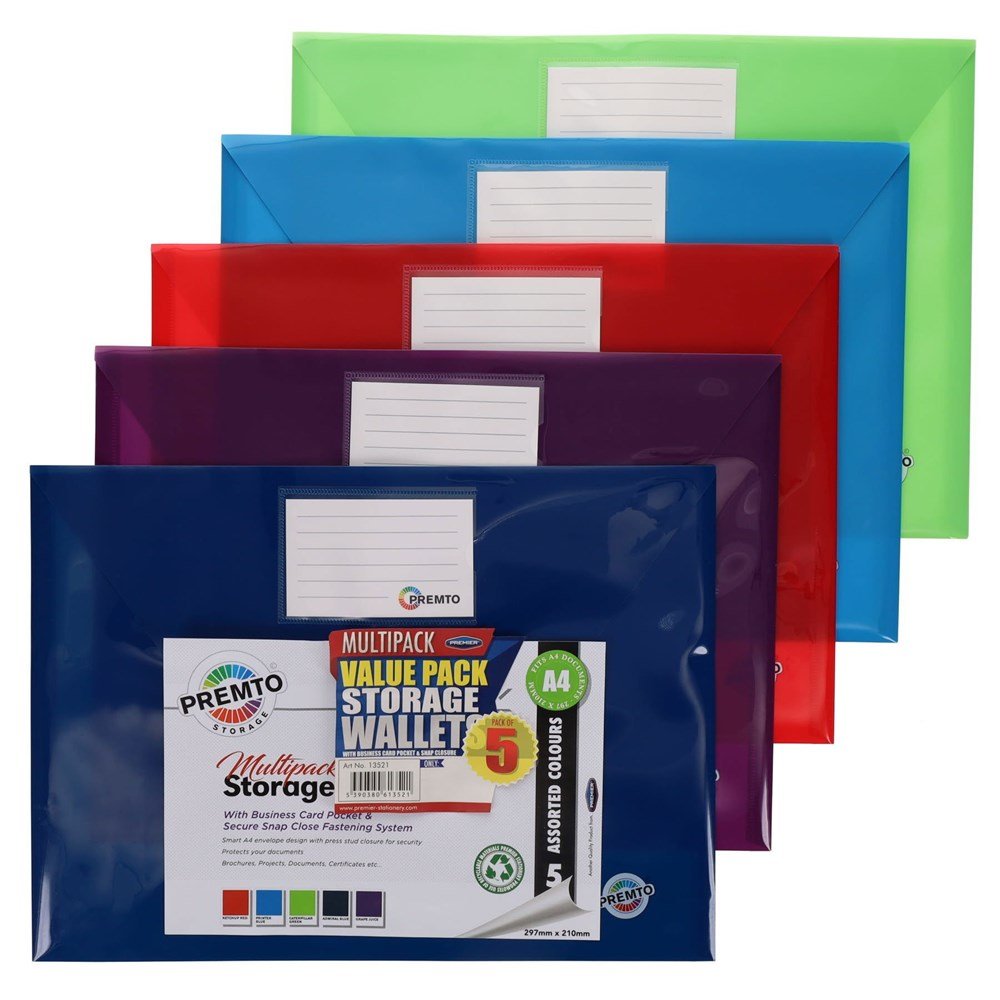 Premto A4 Button Storage Wallets Pack Of 5 - ABC School Supplies