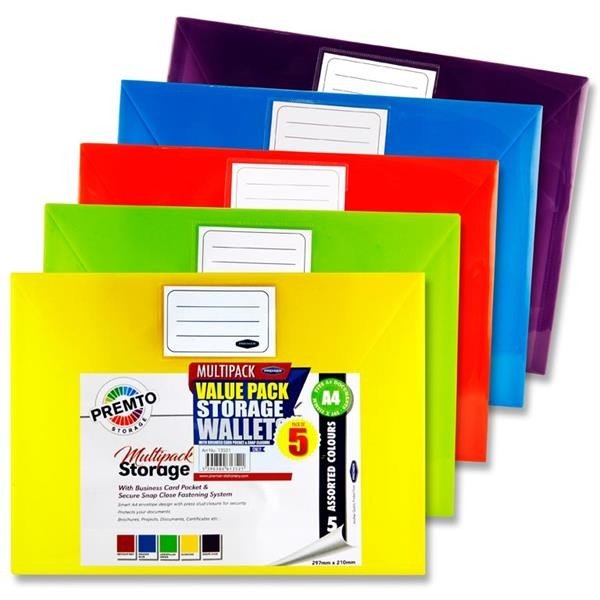 Premto A4 Button Storage Wallets Pack Of 5 - ABC School Supplies