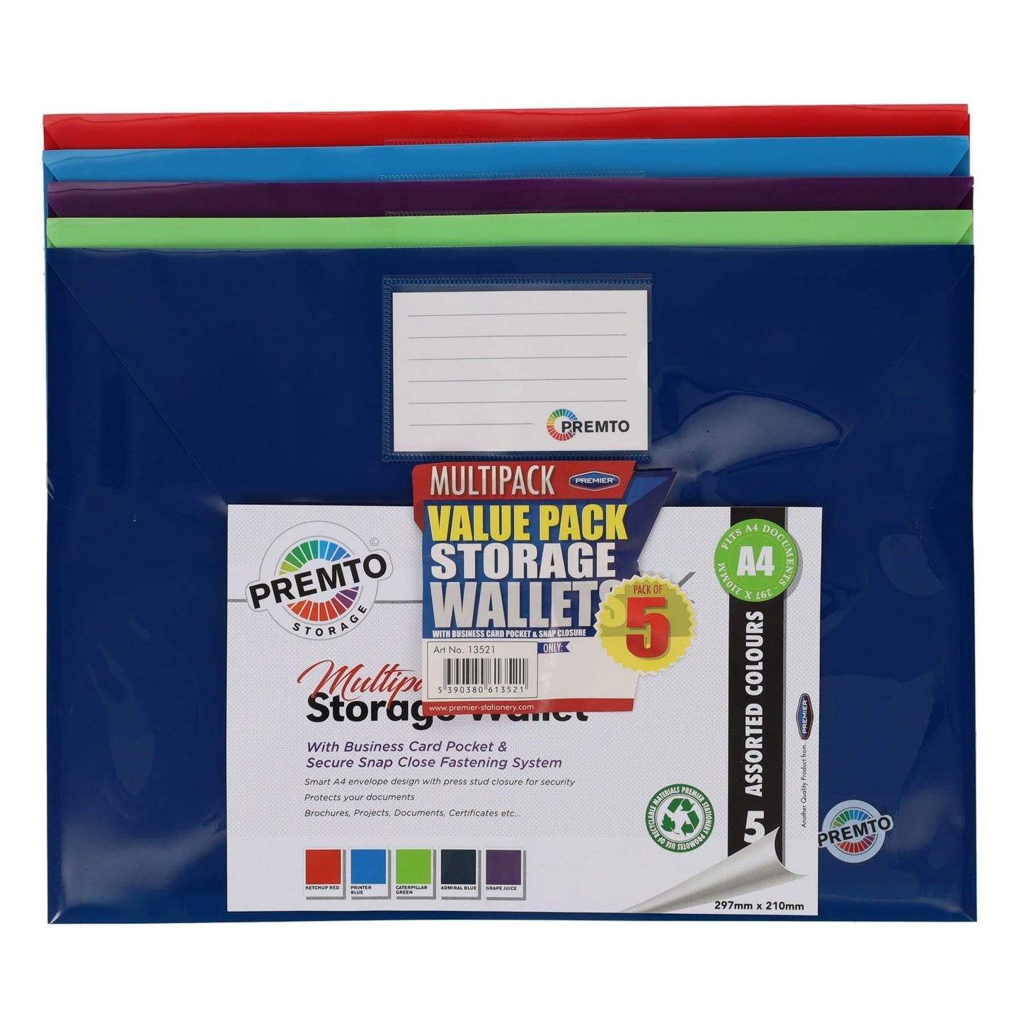 Premto A4 Button Storage Wallets Pack Of 5 - ABC School Supplies
