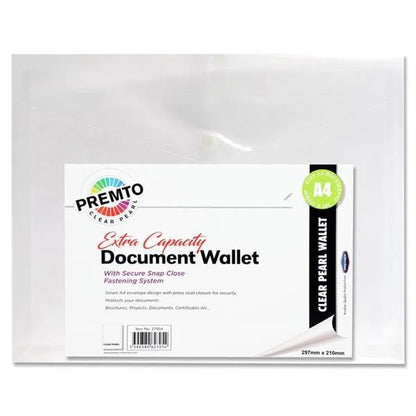Premto A4 Extra Capacity Document Wallet - Clear Pearl - ABC School Supplies