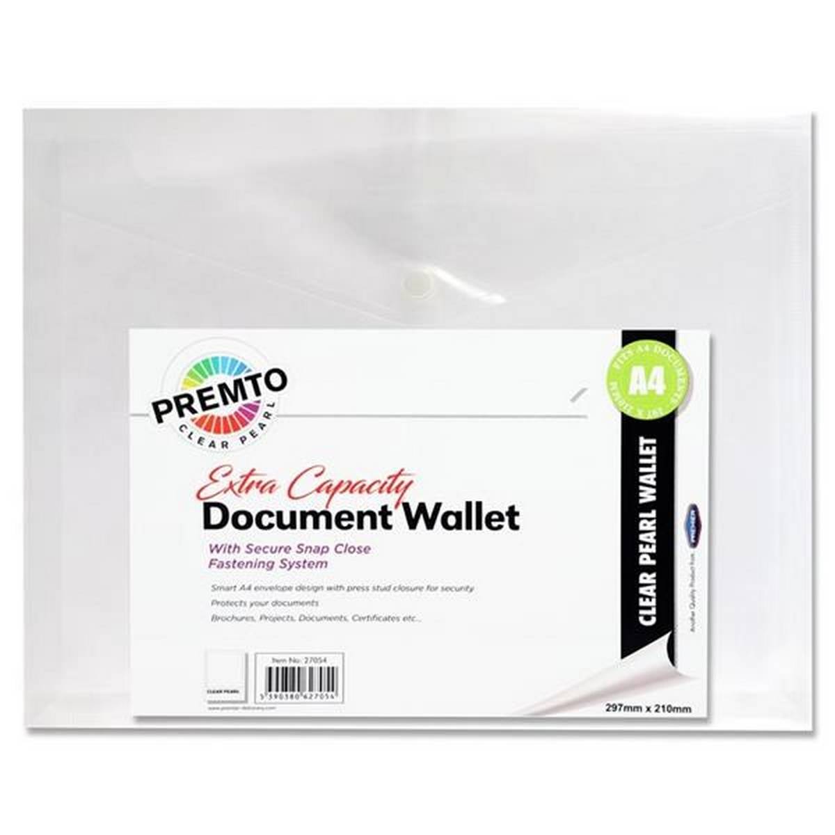 Premto A4 Extra Capacity Document Wallet - Clear Pearl - ABC School Supplies