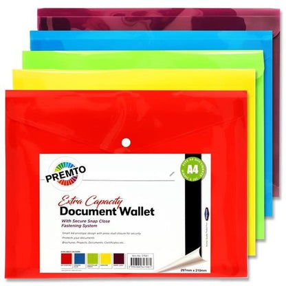 Premto A4 Extra Capacity Document Wallets Value Pack of 12 - ABC School Supplies