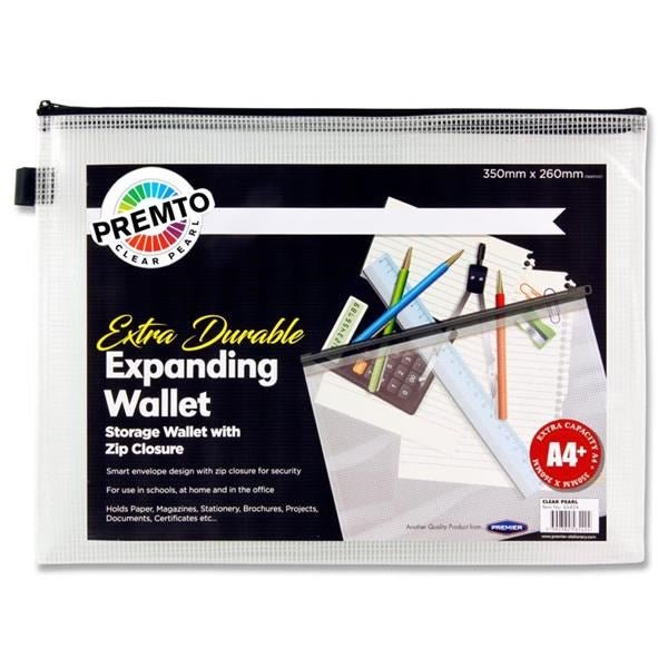 Premto A4+ Extra Durable Expanding Mesh Wallet - Clear Pearl - ABC School Supplies