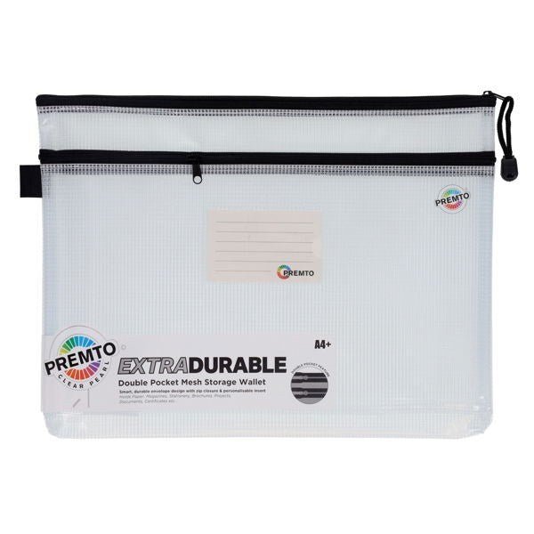Premto A4+ Extra Durable Mesh Storage Wallet - Clear Pearl - ABC School Supplies