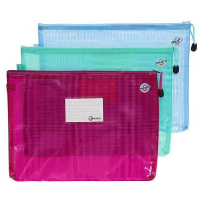 Premto A4+ Extra Durable Mesh Storage Wallet (Pastel Colours) Pack of 3 - ABC School Supplies