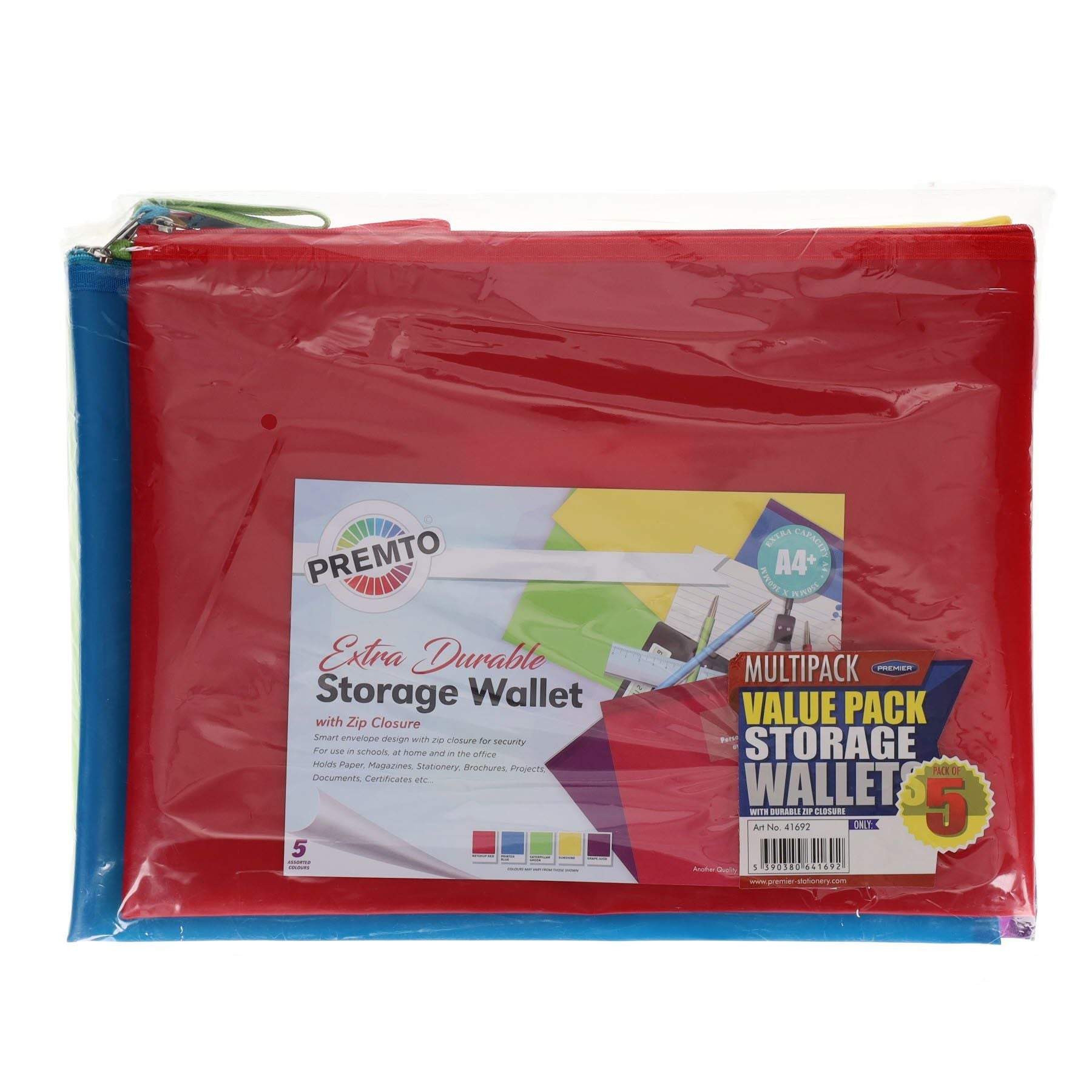 Premto A4+ Extra Durable Storage Wallets - Ice Colours - Pack of 5 - ABC School Supplies