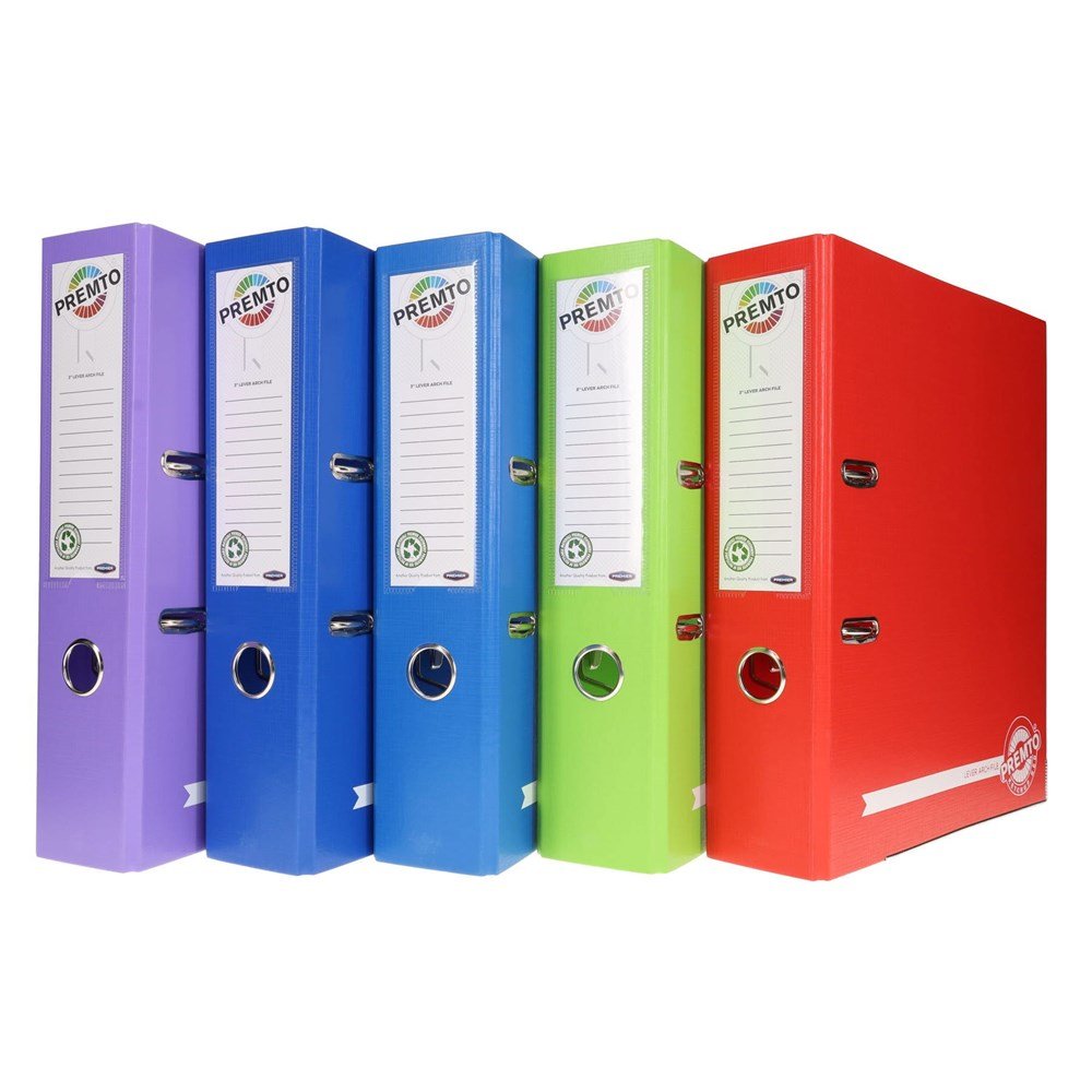 Premto A4 Lever Arch Files Asstd Pack of 20 - ABC School Supplies