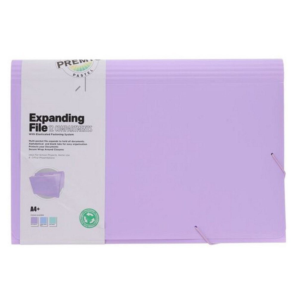 Premto A4+ Pastel 12 Part Expanding File - ABC School Supplies