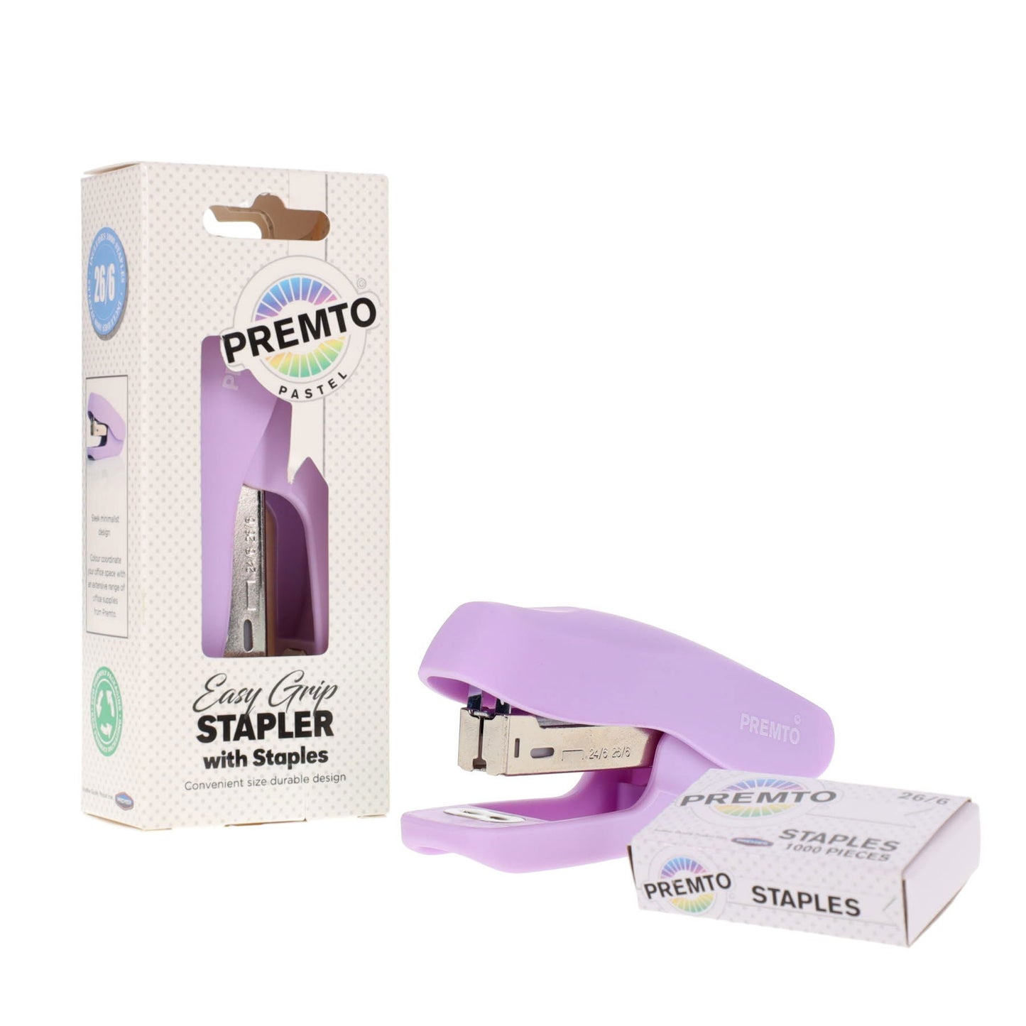 Premto Pastel Easy Grip Stapler & 26/6 Staples - ABC School Supplies