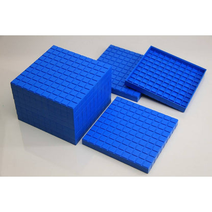 Interlocking Plastic Base Ten 10 Flats Set of 10 (Blue)