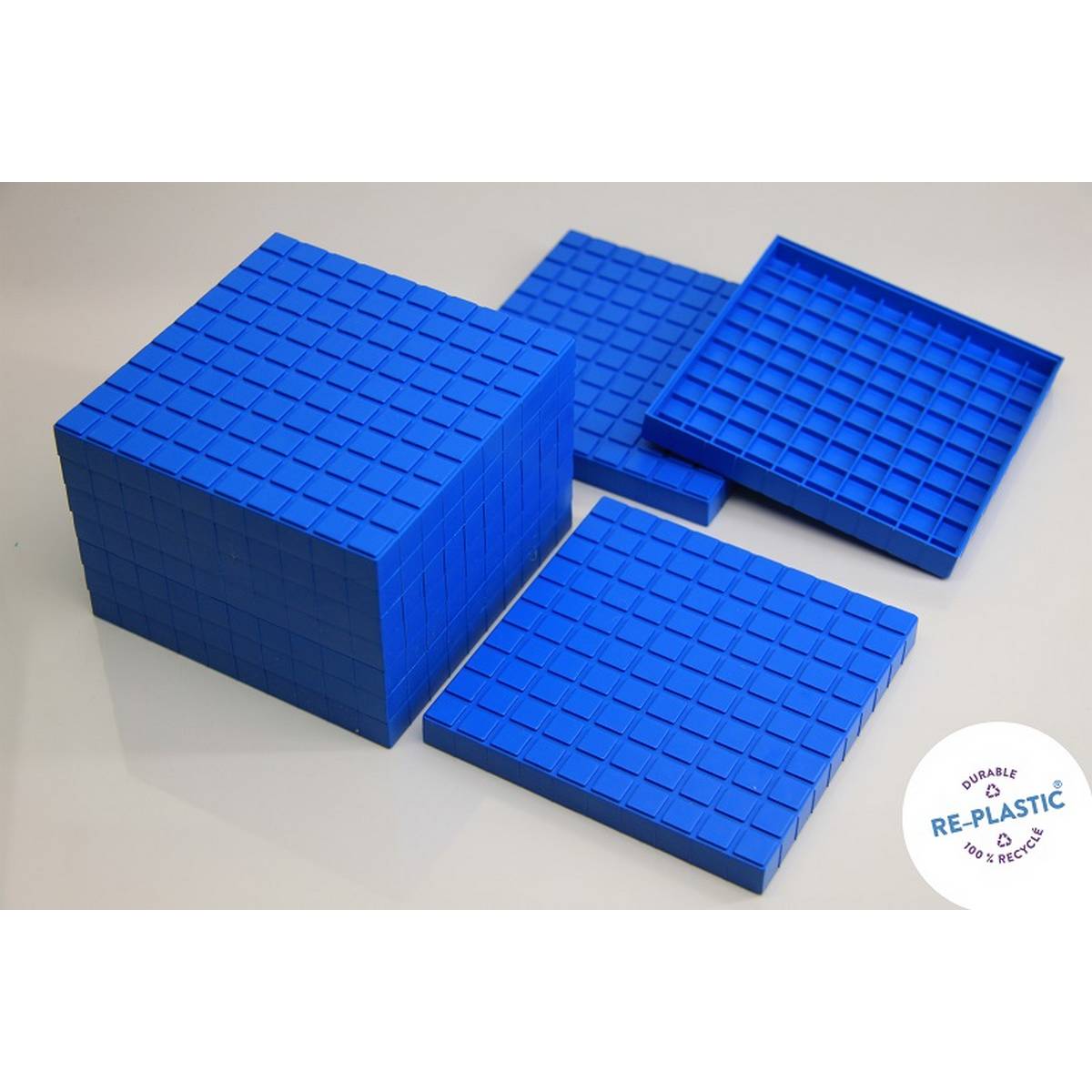Interlocking Plastic Base Ten 10 Flats Set of 10 (Blue)