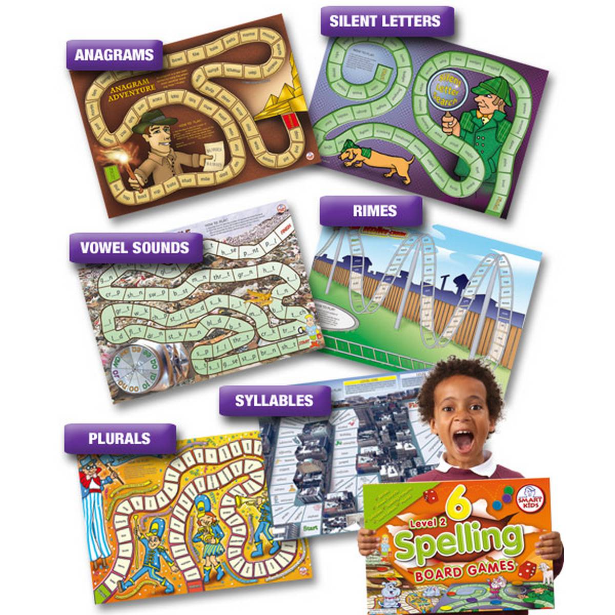 Spelling Board Games Level 2 Set of 6