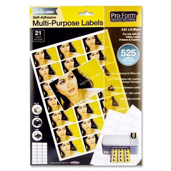 Pro:Form 25 Sheets - 21 Labels 63.5X38Mm - ABC School Supplies