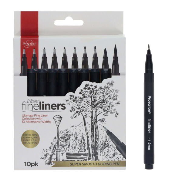 ProScribe 10 Pack Ultimo Fineliners - Black - ABC School Supplies
