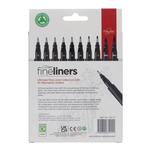 ProScribe 10 Pack Ultimo Fineliners - Black - ABC School Supplies