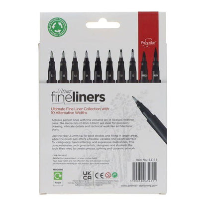 ProScribe 10 Pack Ultimo Fineliners - Black - ABC School Supplies