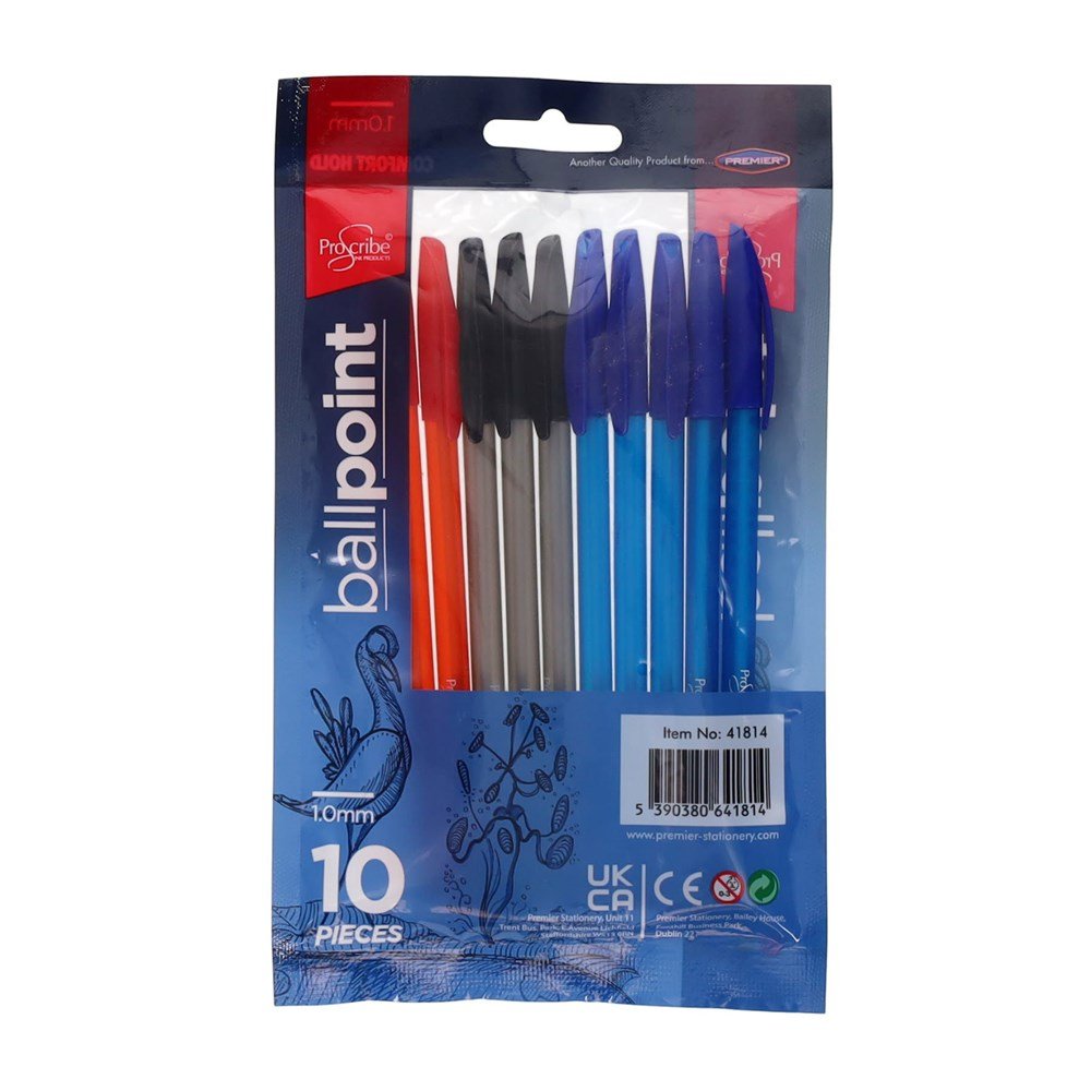 ProScribe Ballpoint Pens Assorted Pack of 10 - ABC School Supplies