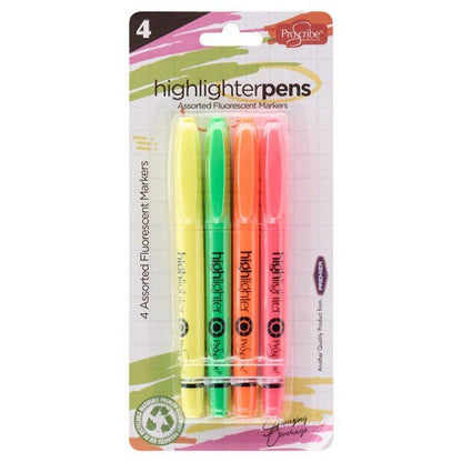 ProScribe Highlighter, Slim Barrel – Assorted Pack Of 4 - ABC School Supplies