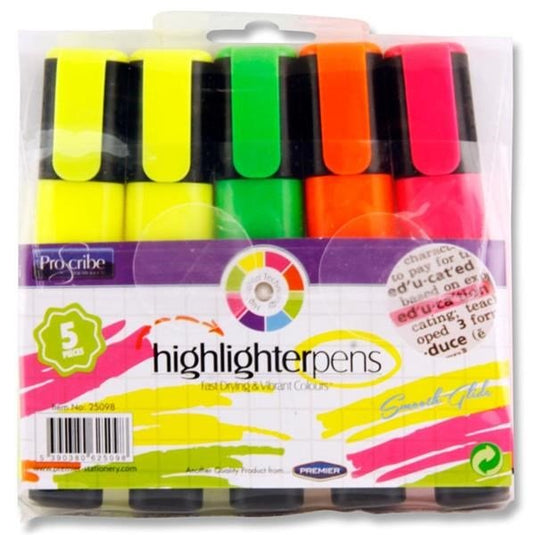 ProScribe Highlighters 5 Pack - ABC School Supplies