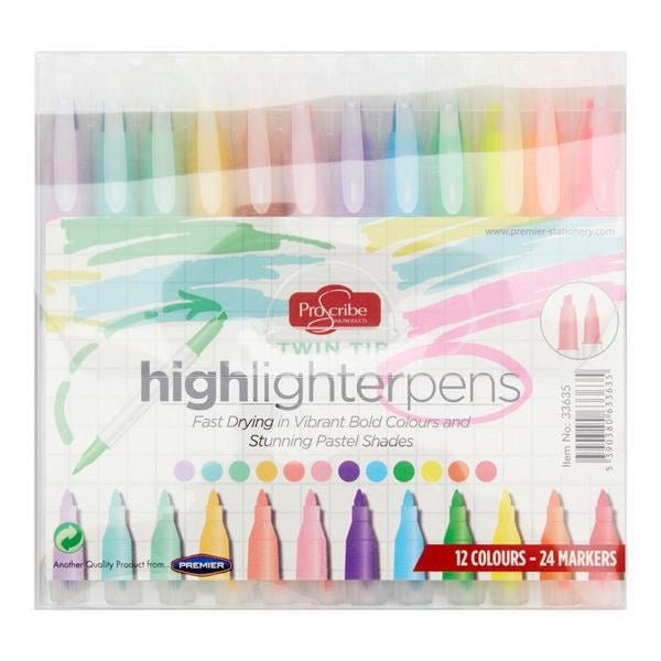 **ProScribe Twin Tip Highlighter Pens Pack Of 12 - ABC School Supplies