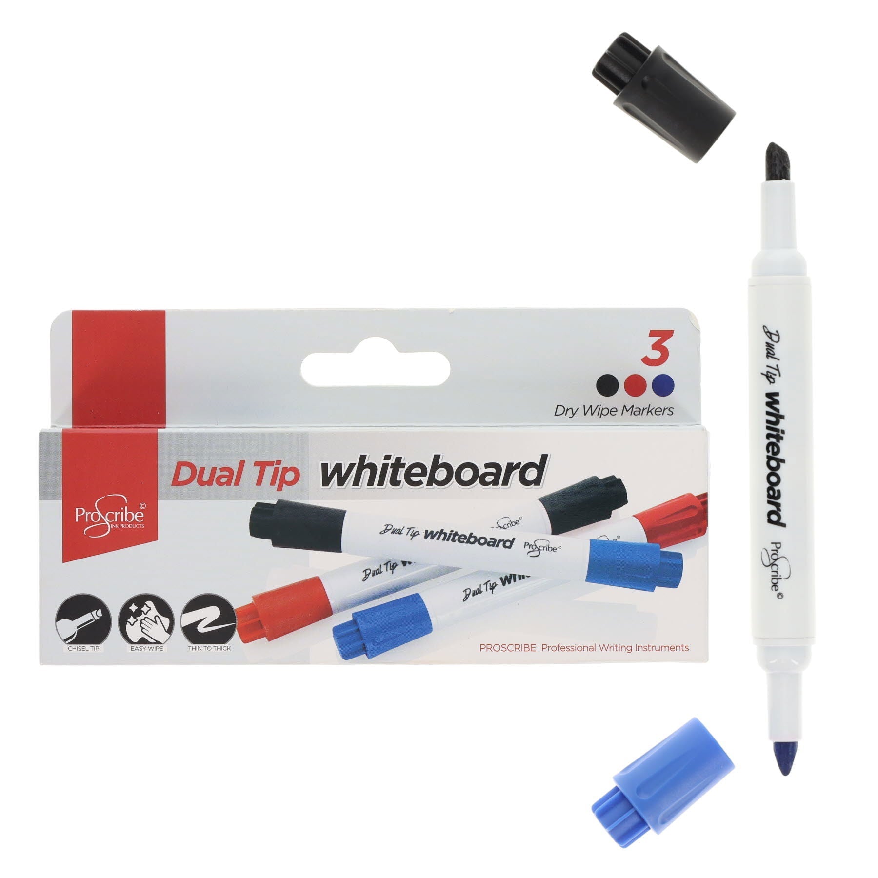 ProScribe Twin Tip Whiteboard Markers Pack of 3 - ABC School Supplies
